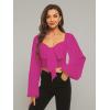 imageLYANER Womens Tie Knot Front Shirred Back Lantern Long Sleeve Crop Blouse Tee TopRose