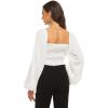 imageLYANER Womens Tie Knot Front Shirred Back Lantern Long Sleeve Crop Blouse Tee TopWhite