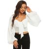 imageLYANER Womens Tie Knot Front Shirred Back Lantern Long Sleeve Crop Blouse Tee TopWhite