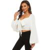 imageLYANER Womens Tie Knot Front Shirred Back Lantern Long Sleeve Crop Blouse Tee TopWhite