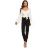 imageLYANER Womens Tie Knot Front Shirred Back Lantern Long Sleeve Crop Blouse Tee TopWhite