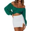 imageLYANER Womens Cute Off Shoulder Long Sleeve Self Tie Knot Crop Tube Top BlouseDark Green1