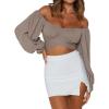 imageLYANER Womens Cute Off Shoulder Long Sleeve Self Tie Knot Crop Tube Top BlouseKhaki
