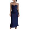 imageLYANER Womens Deep V Neck Tie Front Knot Long Sleeve Sexy Wrap Crop Top BlouseNavy Blue