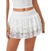 imageLYANER Womens Lace Mini Skort Boho Ruffle Tiered Elastic Drop Waist A Line Flowy Mini Short SkirtWhite