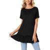 imageLYANER Womens Round Neck Bat Short Sleeve Ruffle Hem Casual Solid Tee Shirt Tunic TopsBlack