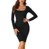 imageLYANER Womens Square Neck Bodice Dresses Long Sleeve Knee Length Bodycon Mini DressBlack