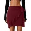 imageLYANER Womens Summer Wrap Front High Waist Self Tie Knot Ruffle Short Mini SkirtWine Red