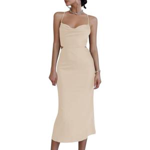 imageLYANER Womens Deep V Neck Tie Front Knot Long Sleeve Sexy Wrap Crop Top BlouseBeige