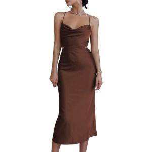 imageLYANER Womens Deep V Neck Tie Front Knot Long Sleeve Sexy Wrap Crop Top BlouseDark Brown