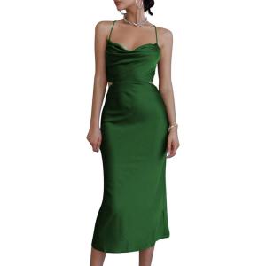 imageLYANER Womens Deep V Neck Tie Front Knot Long Sleeve Sexy Wrap Crop Top BlouseDark Green