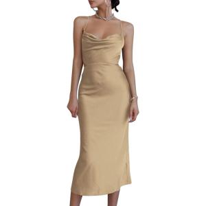 imageLYANER Womens Deep V Neck Tie Front Knot Long Sleeve Sexy Wrap Crop Top BlouseKhaki