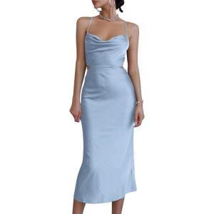 imageLYANER Womens Deep V Neck Tie Front Knot Long Sleeve Sexy Wrap Crop Top BlouseLight Blue