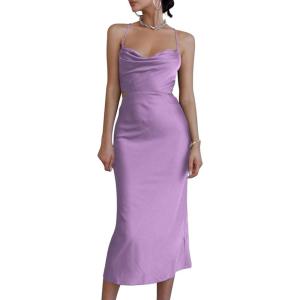 imageLYANER Womens Deep V Neck Tie Front Knot Long Sleeve Sexy Wrap Crop Top BlouseLight Purple