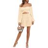imageLYANER Womens 2 Piece Outfits Self Tie Knot Crop Top and Mini Skirt SetBeige