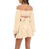 imageLYANER Womens 2 Piece Outfits Self Tie Knot Crop Top and Mini Skirt SetBeige