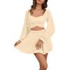 imageLYANER Womens 2 Piece Outfits Self Tie Knot Crop Top and Mini Skirt SetBeige