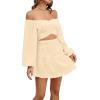 imageLYANER Womens 2 Piece Outfits Self Tie Knot Crop Top and Mini Skirt SetBeige