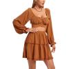 imageLYANER Womens 2 Piece Outfits Self Tie Knot Crop Top and Mini Skirt SetCaramel