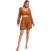 imageLYANER Womens 2 Piece Outfits Self Tie Knot Crop Top and Mini Skirt SetCaramel