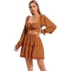 imageLYANER Womens 2 Piece Outfits Self Tie Knot Crop Top and Mini Skirt SetCaramel