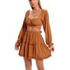 imageLYANER Womens 2 Piece Outfits Self Tie Knot Crop Top and Mini Skirt SetCaramel