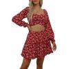imageLYANER Womens 2 Piece Outfits Self Tie Knot Crop Top and Mini Skirt SetFloral Red