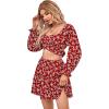 imageLYANER Womens 2 Piece Outfits Self Tie Knot Crop Top and Mini Skirt SetFloral Red