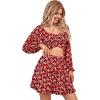 imageLYANER Womens 2 Piece Outfits Self Tie Knot Crop Top and Mini Skirt SetFloral Red