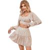 imageLYANER Womens 2 Piece Outfits Self Tie Knot Crop Top and Mini Skirt SetFloral Whitet