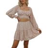 imageLYANER Womens 2 Piece Outfits Self Tie Knot Crop Top and Mini Skirt SetFloral Whitet