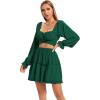 imageLYANER Womens 2 Piece Outfits Self Tie Knot Crop Top and Mini Skirt SetGreen