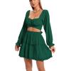 imageLYANER Womens 2 Piece Outfits Self Tie Knot Crop Top and Mini Skirt SetGreen