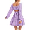 imageLYANER Womens 2 Piece Outfits Self Tie Knot Crop Top and Mini Skirt SetLavender