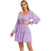 imageLYANER Womens 2 Piece Outfits Self Tie Knot Crop Top and Mini Skirt SetLavender