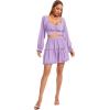 imageLYANER Womens 2 Piece Outfits Self Tie Knot Crop Top and Mini Skirt SetLavender