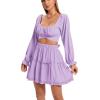 imageLYANER Womens 2 Piece Outfits Self Tie Knot Crop Top and Mini Skirt SetLavender