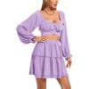 imageLYANER Womens 2 Piece Outfits Self Tie Knot Crop Top and Mini Skirt SetLavender