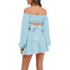imageLYANER Womens 2 Piece Outfits Self Tie Knot Crop Top and Mini Skirt SetLight Blue