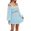 imageLYANER Womens 2 Piece Outfits Self Tie Knot Crop Top and Mini Skirt SetLight Blue