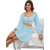 imageLYANER Womens 2 Piece Outfits Self Tie Knot Crop Top and Mini Skirt SetLight Blue