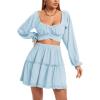 imageLYANER Womens 2 Piece Outfits Self Tie Knot Crop Top and Mini Skirt SetLight Blue