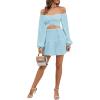 imageLYANER Womens 2 Piece Outfits Self Tie Knot Crop Top and Mini Skirt SetLight Blue