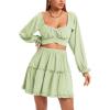 imageLYANER Womens 2 Piece Outfits Self Tie Knot Crop Top and Mini Skirt SetLight Green