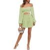 imageLYANER Womens 2 Piece Outfits Self Tie Knot Crop Top and Mini Skirt SetLight Green