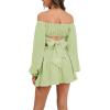 imageLYANER Womens 2 Piece Outfits Self Tie Knot Crop Top and Mini Skirt SetLight Green