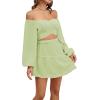 imageLYANER Womens 2 Piece Outfits Self Tie Knot Crop Top and Mini Skirt SetLight Green