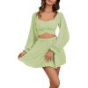 imageLYANER Womens 2 Piece Outfits Self Tie Knot Crop Top and Mini Skirt SetLight Green