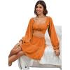 imageLYANER Womens 2 Piece Outfits Self Tie Knot Crop Top and Mini Skirt SetOrange