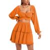 imageLYANER Womens 2 Piece Outfits Self Tie Knot Crop Top and Mini Skirt SetOrange